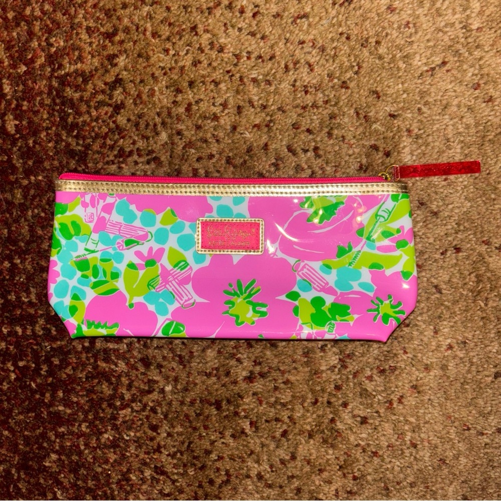 Lilly Pulitzer Pink Floral Vinyl Cosmetic Pouch